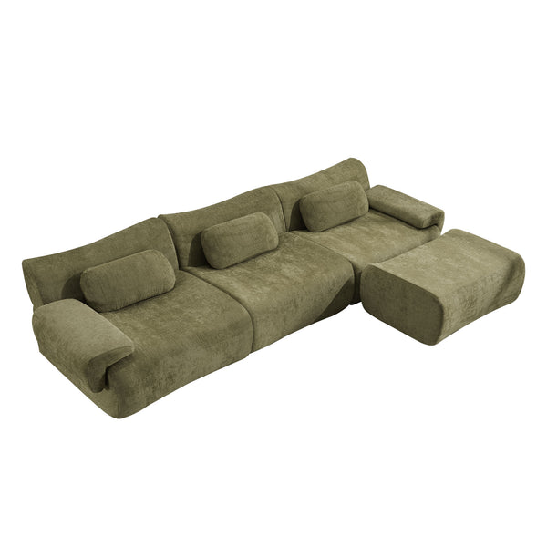 English Elm Modular Chenille Deep Seat Sectional Sofa with Bamboo Frame for Living Room Lounge Green W1829S00069
