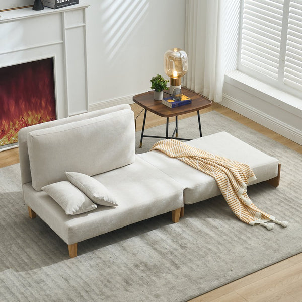 English Elm Foldable mid-century sleeper sofa bed recliner 3-in-1 convertible for small spaces with pillows and storage Beige W395P290556