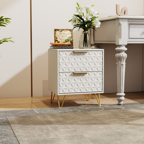English Elm Set of 2 Wall Mounted Nightstands Gold Legs Geometric Embossed Drawers Bedroom W2948P337510