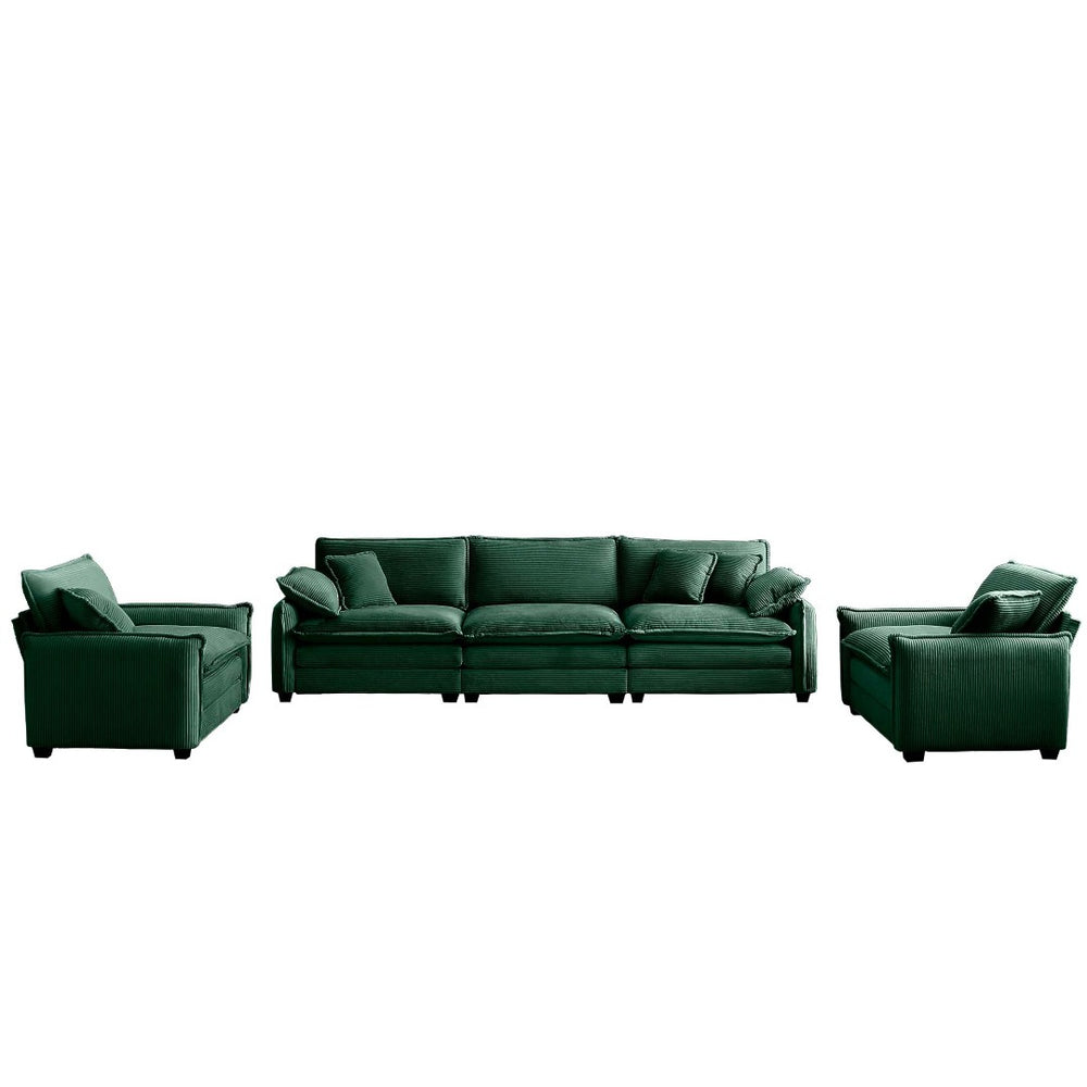 English Elm Warm Retro-Inspired Sofa Set: Cozy 3-Seater & 2 Single Sofas In Plush Green Corduroy Fabric W714S00726-GIGA