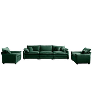 English Elm Warm Retro-Inspired Sofa Set: Cozy 3-Seater & 2 Single Sofas In Plush Green Corduroy Fabric W714S00726-GIGA
