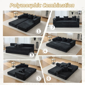 English Elm UNITED Folding Sofa Bed with Removable Cover Zipper, Chenille Memory Foam Sleeper for Small Spaces Black W1568P293809