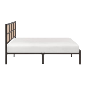 English Elm 1pc Queen Platform Bed Sanibel Metal Frame with Faux Cane Headboard Dark Finish Coastal Chic Design Bronze 66 L x 25 W x 3.75 H B011P214030