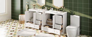 English Elm 72 Shaker Bathroom Vanity 72" Double-Sink Freestanding with Ceramic Basin, Soft-Close Drawers & Doors White N729P000010K