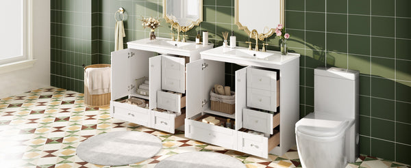 English Elm 72 Shaker Bathroom Vanity 72" Double-Sink Freestanding with Ceramic Basin, Soft-Close Drawers & Doors White N729P000010K