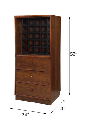 English Elm Wiesta Wiest a Walnut Finish Wine Cabinet with 25-Bottle Rack, 3 Drawers, MDF Veneer, Free-Standing Elegance B2726P281467