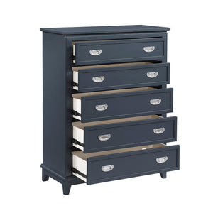 English Elm Navy Solid Wood Five Drawer Vertical Chest Polished Hardware Modern Bedroom Storage B011P462896