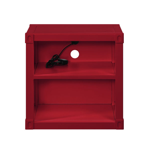 English Elm Cargo Red Industrial Nightstand with USB Ports, Iron Cargo-Style Metal Storage, Rugged Modern Design B2726P255733