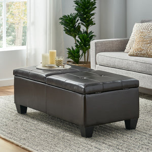 English Elm Upholstered Bonded Leather Storage Ottoman with Dual Access Tufted Top for Living Rooms N757P415615R