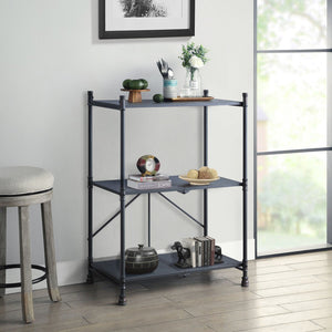English Elm Sandy Industrial 3-Tier Console Table, Foldable Water-Pipe Shelves in Sandy Black Dark Bronze Finish — Durable Metal Storage & Rustic Display Piece for Home Entryway or Living Room B062P186469
