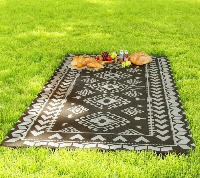 English Elm Outdoor Reversible Polypropylene Rug Geometric Patchwork Design for Patio Camping Rv T3971P421590