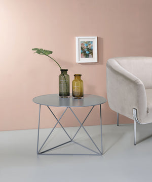 English Elm Epidia Modern Gray Metal Accent Table – Lightweight Round Top, Triangle Legs, Versatile Display Utility B2726P243243