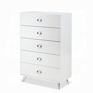 English Elm White 5-Drawer Chest With Modern Ring Pull Handles For Stylish, Space-Saving Storage In Any Room B062P209030-GIGA