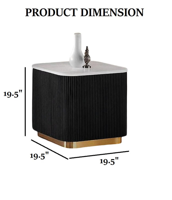 English Elm 3pc Modern Living Room Table Set with Open Bottom Shelf and Plinth Base in Medium Finish, Stylish centerpiece for seating areas Black,Gold,White 38 L x 38 W x 17 H B2741S00655