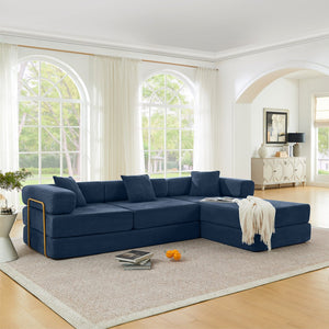English Elm 108'' Modular Cloud Sectional Corduroy Couch with Fold Flat Backrest for Living Rooms Blue W1117S00296