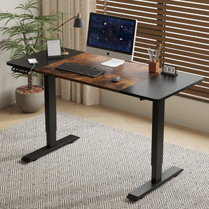 English Elm 55"×24" Electric Sit Stand Desk Steel Frame with Memory Presets and Usb-c Charging Port Black+Brown W614P376260