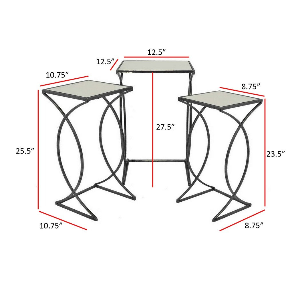 English Elm Buckley Black Metal Plant Stand with Mirrored Shelves for Glam Living Room Decor B056P416872