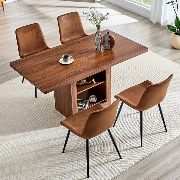 English Elm Expandable Walnut Mdf Dining Set with Storage Base and Four Fabric Chairs W1151S04714