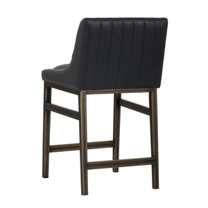 Sunpan Halden Urban Bar Stool with Bold Channel Tufting and Rustic Bronze Steel Frame for Stylish Spaces Vintage Black