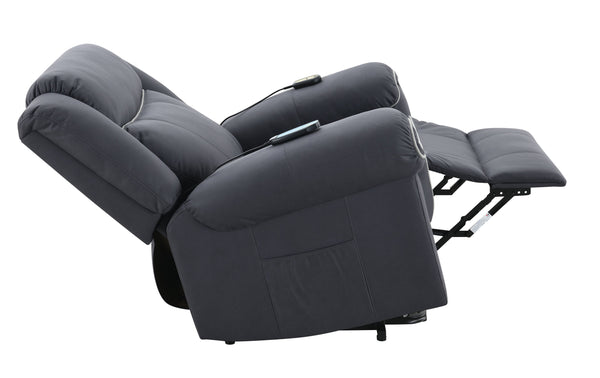 English Elm Domana Dark Blue Polished Microfiber Power Recliner with Lift, Heat & Massage — Luxury Supportive Comfort B2726P242436