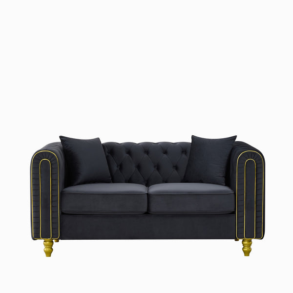 English Elm 63" Chesterfield Velvet Loveseat Button Tufted with Gold Legs for Glam Living Rooms W3373S00081
