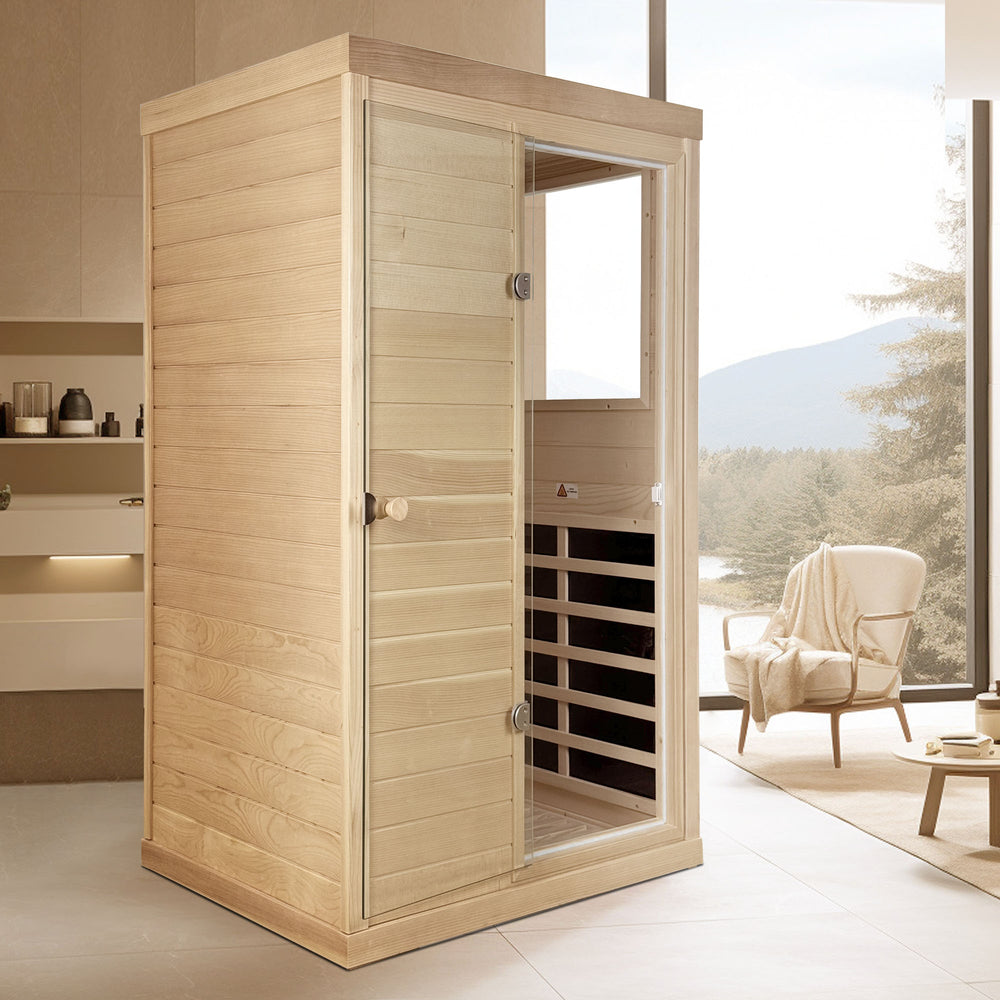 English Elm Canadian Hemlock Single Person Far Infrared Home Sauna with Led and Bluetooth Audio W632S00033