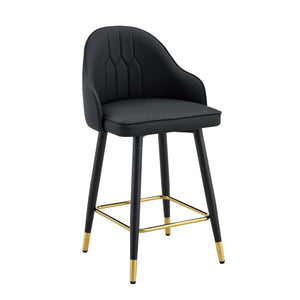 English Elm Set of 2 Pu Leather Barstools with Gold Footrest Curved Back for Kitchen Island Black W1151P383770