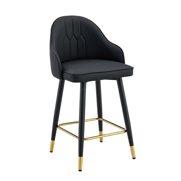 English Elm Set of 2 Pu Leather Barstools with Gold Footrest Curved Back for Kitchen Island Black W1151P383770