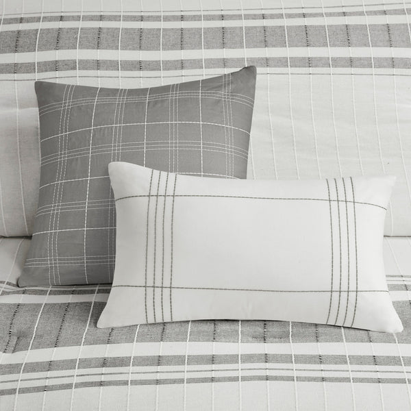 English Elm 6 Piece Cotton Jacquard Comforter Set - Oversized King Bedding With Decorative Pillows & Bedskirt B035128775