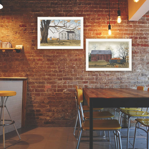 English Elm Trendy Decor 4u Billy Jacobs Farmhouse Barn Scene 2 Piece White Framed Wall Art B067P254113