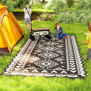 English Elm Outsunny Reversible Polypropylene Outdoor Rug Waterproof Patio Camping Mat with Carry Bag Black W2225P485552