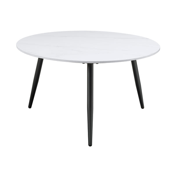 English Elm Modern Nesting Cocktail Tables 3-Piece Occasional Set with Sintered Stone Tops and Metal Legs, Compact Stylish Design Black,White 35 L x 35 W x 5.5 H B011P232143