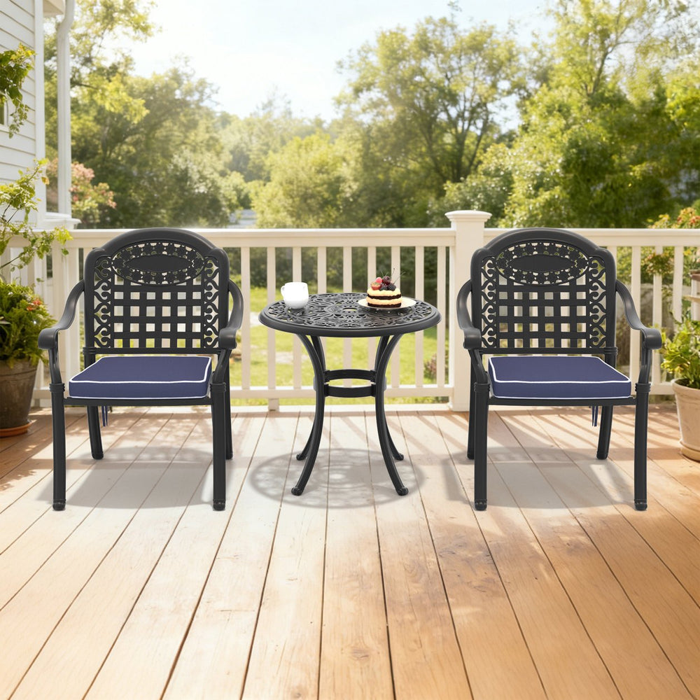 English Elm 3-piece Cast Aluminum Bistro Set Ornate Carved Patio Furniture with Weather Resistant Frame W1710S00676
