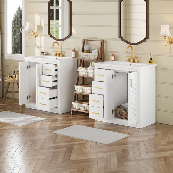 English Elm 60'' Bathroom Vanity Set With Soft-Close Drawers, Elegant Ceramic Sink & Ample Storage Space N710SS00002K