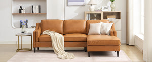 English Elm 94.5-Inch L-Shaped Genuine Leather Sectional Sofa With Right Chaise Lounge - Modern Tan Comfort W791S00021