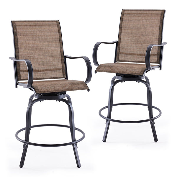English Elm Patio Swivel Barstools Set of 2 Textilene Mesh Powder Coated Frame All Weather Seating Brown T3623P437331