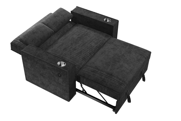 English Elm Modern Corduroy Convertible Sleeper Sofa with Usb Ports and Built-in Cupholders B011S02177