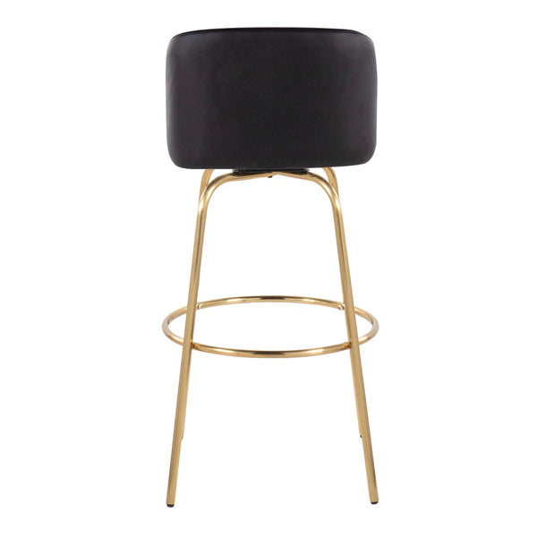 English Elm Toriano 30" Modern Barstools Set Of 2 - Stylish Swivel Black Faux Leather & Gold Metal Design B202S00686-GIGA