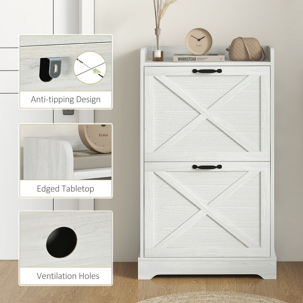 English Elm Homcom Slim Shoe Cabinet - Farmhouse Hidden Storage With 2 Flip Drawers & Adjustable Shelves For 8 Pairs W2225P229149