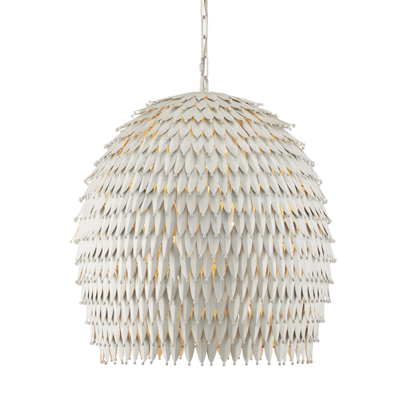 Overlay Pendant: Artisanal White Dome Light Fixture with Fluted Edges for Bohemian Elegance
