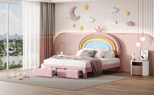 English Elm Full Velvet Rainbow Platform Bed with Storage Drawer, Pink Upholstered Princess Frame, No Box Spring Needed N733P234609H