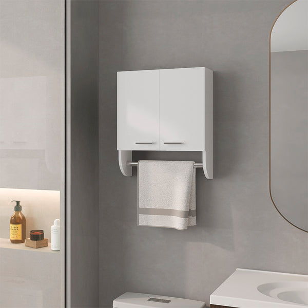 English Elm Medicine Cabinet Riley White with Towel Rod, Dual Doors & Metal Handles, Engineered Wood Storage for Bathrooms B092P238746