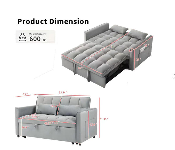 English Elm 55.1-inch Convertible Velvet Futon Sofa Bed with Storage and Adjustable Iron Frame W2564P445798