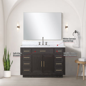 English Elm Brown Oak Single Bath Vanity Set With Carrara Marble Top, Chrome Faucet & Frameless Mirror - 48" W B2731S01958