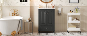 English Elm 24'' French Style Bathroom Vanity with Ceramic Sink Soft Close Cabinet and Drawer Black N710P411227B