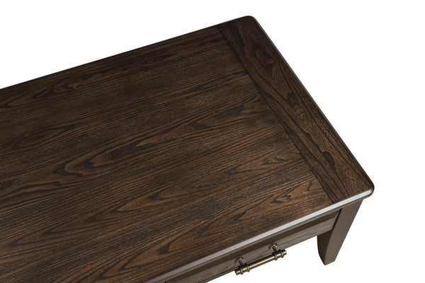 English Elm Mahogany Solid Wood Traditional Cocktail Table with Two Storage Drawers and Dark Finish for Living Room Mahogany 53.5 L x 34 W x 10 H B2699P242845