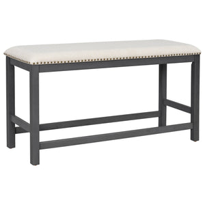 English Elm U_style Rubberwood Farmhouse Bar Table Set Expandable Crossback Chairs Bench Seating Grey WY000534AAE