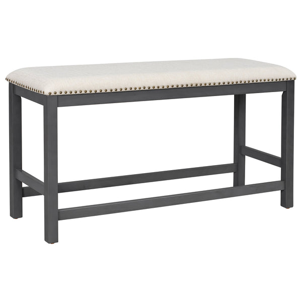 English Elm U_style Rubberwood Farmhouse Bar Table Set Expandable Crossback Chairs Bench Seating Grey WY000534AAE