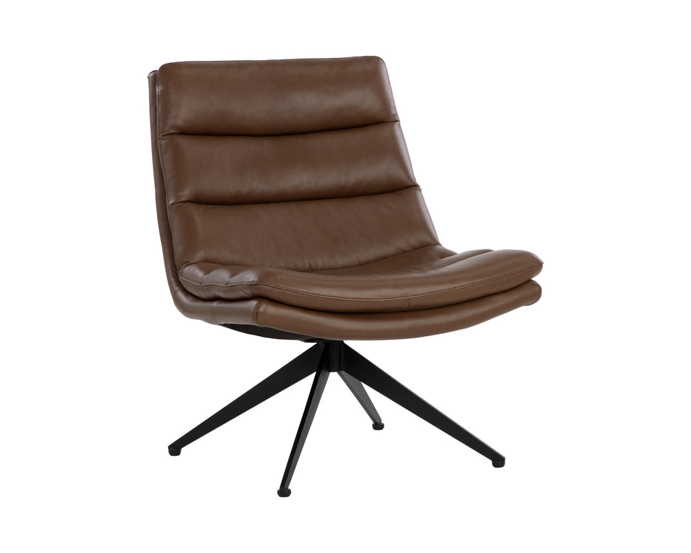 Sunpan Keller Swivel Lounge Chair - Luxurious Mid-Century Modern Design with Genuine Italian Leather Comfort Missouri Mahogany Leather