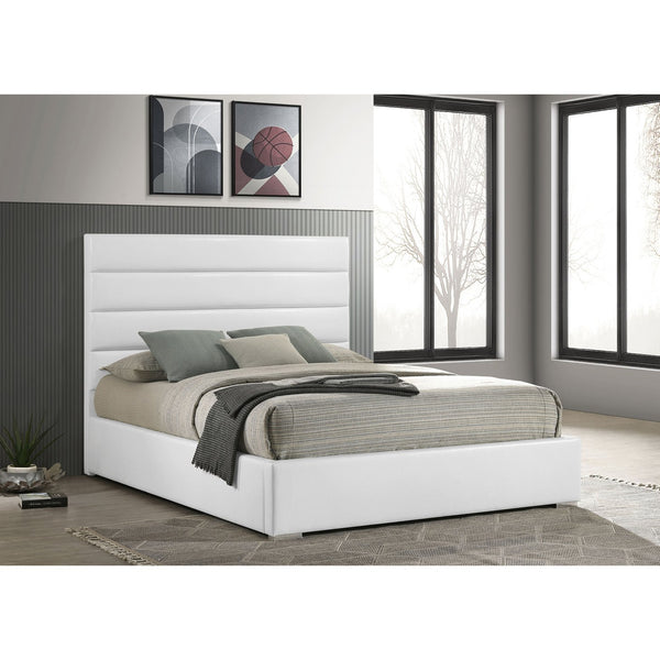 English Elm Talbot Cream Fabric Eastern King Platform Bed Tall Padded Headboard Modern Suite B062S01511